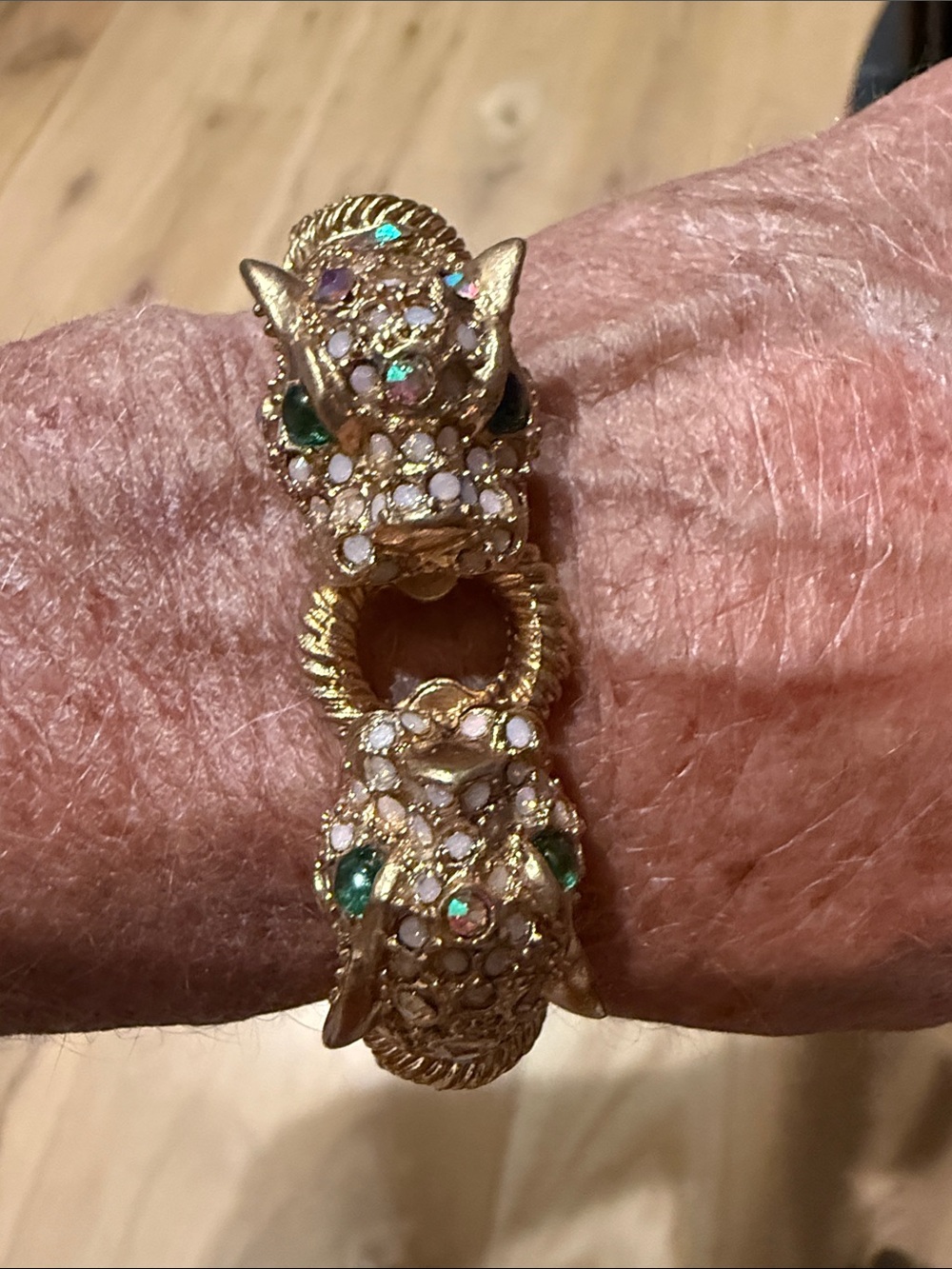 J Crew Gold-Tone Crystal Panther Bracelet with Green Accents